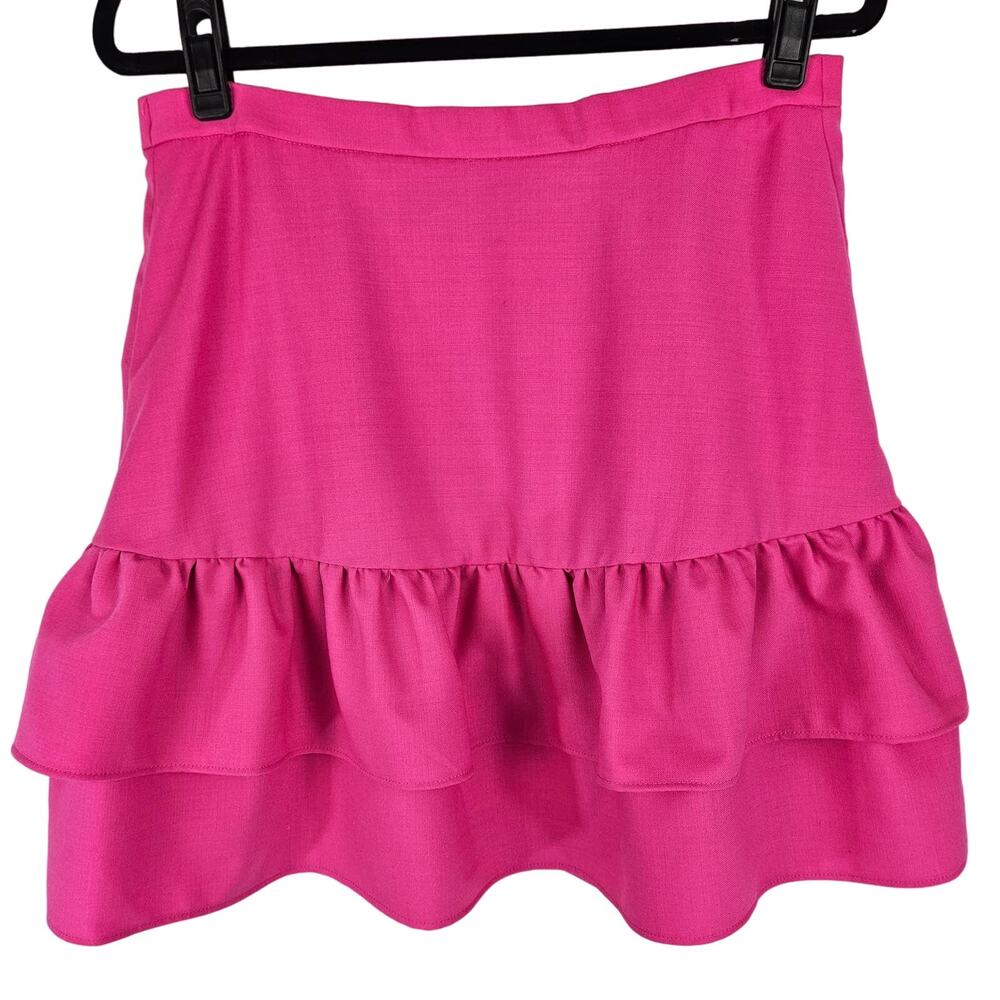 NWT J.Crew Wool Blend Hot Pink Tiered Ruffle Elastic Waist Pull On Mini Skirt 10